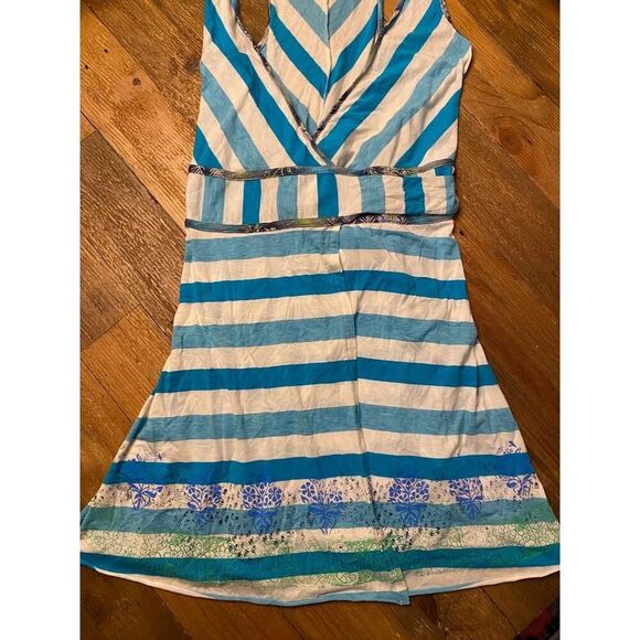 Free People size 12 Blue White Striped Racerback V-Neck wrap Dress Boho camo - Picture 4 of 11